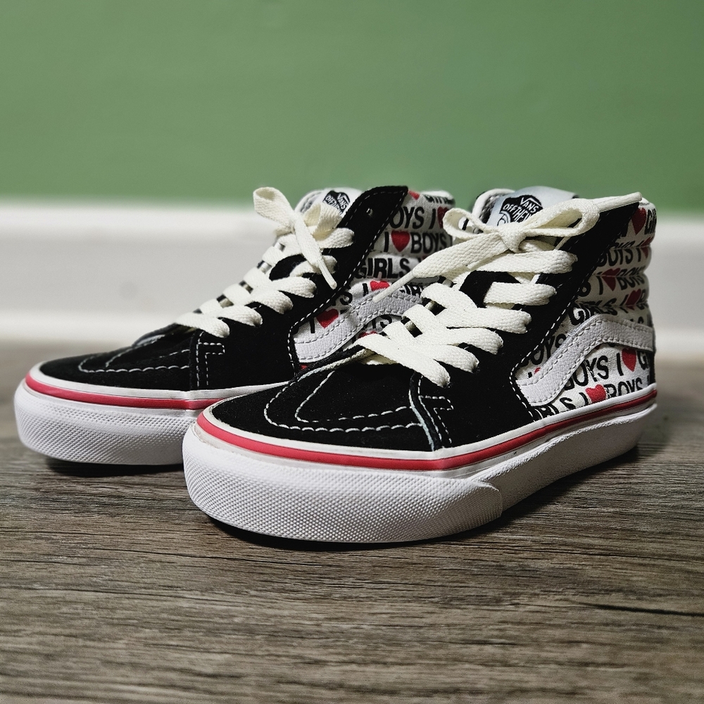 Vans Kids Sk8 High - Black and White - I LOVE BOYS / I LOVE GIRLS